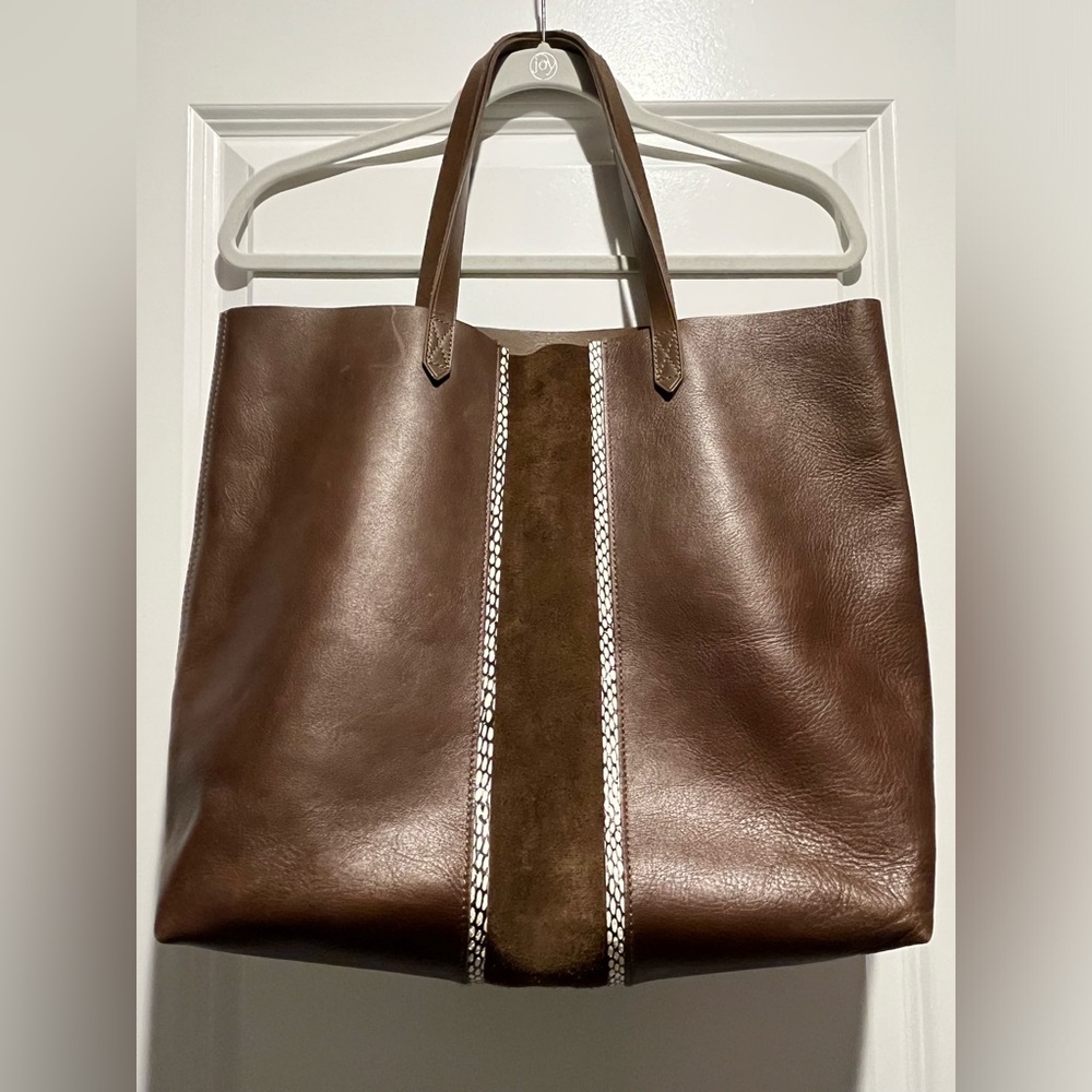 Madewell Green and Brown Leather Tote Bag